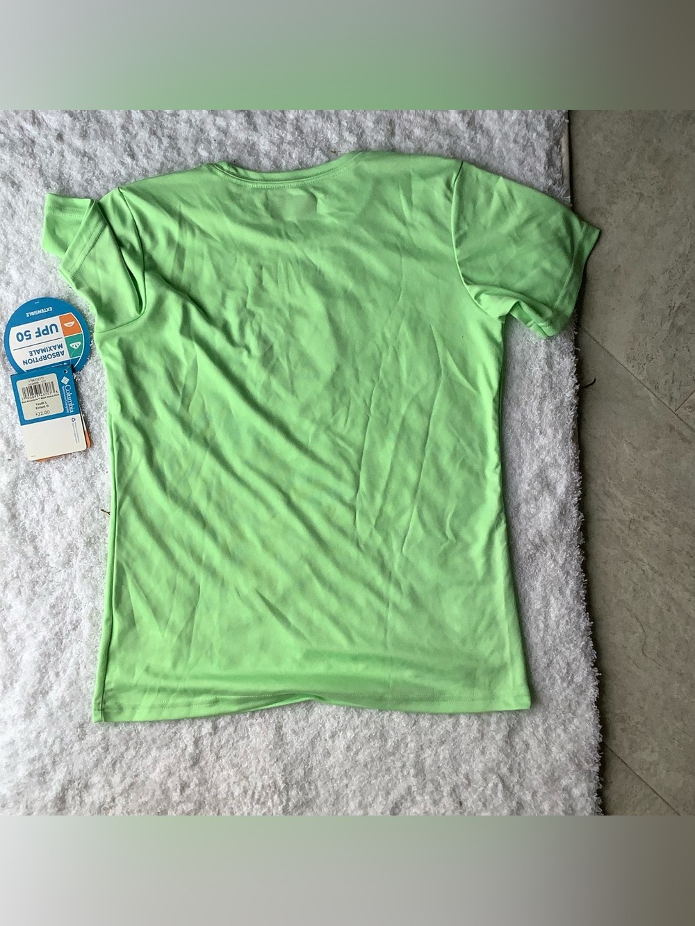 Columbia Neon Green Kids Short Sleeve Tee‎ with Blue Paddle Graphic - Picture 2 of 5